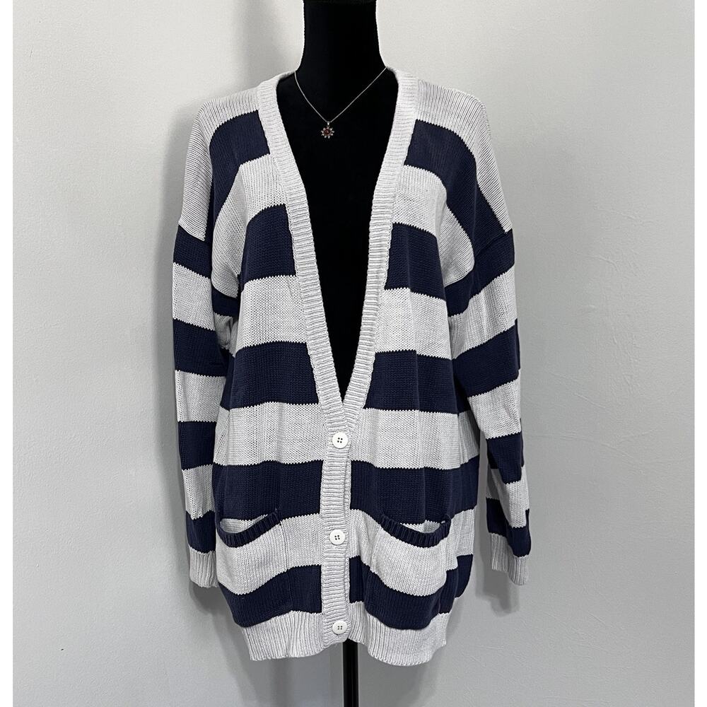 VTG‎ 90s Gap Varsity Cardigan Preppy Knit Sweater Large Oversized Academia Vneck